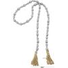 imageDeco 79 Mango Wood Handmade Hexagon Carved Geometric Long Beaded Garland with Tassel 80quot x 1quot x 1quot BlueSilver
