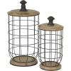imageDeco 79 Metal Kitchen Living Room Decorative Jars Caged Style Decorative Container with Wood Lids Set of 2 Jar with Lid 16quot 13quot H Black