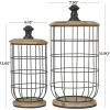 imageDeco 79 Metal Kitchen Living Room Decorative Jars Caged Style Decorative Container with Wood Lids Set of 2 Jar with Lid 16quot 13quot H Black