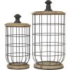imageDeco 79 Metal Kitchen Living Room Decorative Jars Caged Style Decorative Container with Wood Lids Set of 2 Jar with Lid 16quot 13quot H Black
