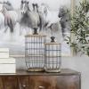 imageDeco 79 Metal Kitchen Living Room Decorative Jars Caged Style Decorative Container with Wood Lids Set of 2 Jar with Lid 16quot 13quot H Black