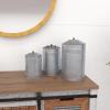 imageDeco 79 Metal Living Room Decorative Jars Galvanized Ribbed Decorative Container with Gold Ball Knobs Set of 3 Jar with Lid 12quot 9quot 8quotH Gray