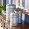 imageDeco 79 Metal Living Room Decorative Jars Galvanized Ribbed Decorative Container with Gold Ball Knobs Set of 3 Jar with Lid 12quot 9quot 8quotH Gray