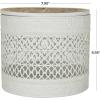 imageDeco 79 Metal Living Room Decorative Jars Laser Cut Metal Decorative Container with Carved Wood Lids Set of 3 Jar with Lid 7quot 6quot 4quotH White7  6  4H