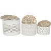 imageDeco 79 Metal Living Room Decorative Jars Laser Cut Metal Decorative Container with Carved Wood Lids Set of 3 Jar with Lid 7quot 6quot 4quotH White7  6  4H