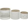 imageDeco 79 Metal Living Room Decorative Jars Laser Cut Metal Decorative Container with Carved Wood Lids Set of 3 Jar with Lid 7quot 6quot 4quotH White7  6  4H