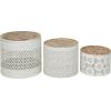 imageDeco 79 Metal Living Room Decorative Jars Laser Cut Metal Decorative Container with Carved Wood Lids Set of 3 Jar with Lid 7quot 6quot 4quotH White7  6  4H