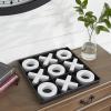 imageDeco 79 Wood Tic Tac Toe Game Set with White Pieces 12quot x 12quot x 1quot BlackBlack