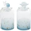 imageDeco 79 Glass Shell Handmade Living Room Decorative Jars Decorative Container with Whale and Seashell Tops Set of 2 Jar with Lid 5quotW 9quotH BlueLight Blue