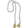 imageDeco 79 Mango Wood Handmade Hexagon Carved Geometric Long Beaded Garland with Tassel 80quot x 1quot x 1quot BlueSilver