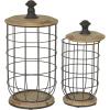 imageDeco 79 Metal Kitchen Living Room Decorative Jars Caged Style Decorative Container with Wood Lids Set of 2 Jar with Lid 16quot 13quot H Black