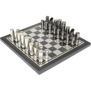 imageDeco 79 Aluminum Chess Game Set 14quot x 14quot x 4quot Gold  Classic Edition  Set Decorative Gift Classic Game Set Housewarming Fit Wedding Gift  6 Players  Age 12Silver