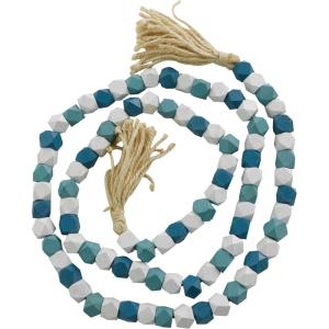 imageDeco 79 Mango Wood Handmade Hexagon Carved Geometric Long Beaded Garland with Tassel 80quot x 1quot x 1quot BlueBlue