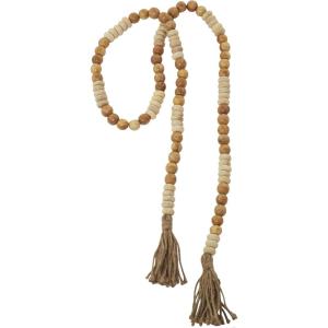 imageDeco 79 Mango Wood Handmade Hexagon Carved Geometric Long Beaded Garland with Tassel 80quot x 1quot x 1quot BlueDark BrownCream