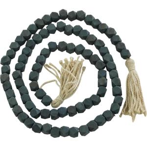 imageDeco 79 Mango Wood Handmade Hexagon Carved Geometric Long Beaded Garland with Tassel 80quot x 1quot x 1quot BlueGreen