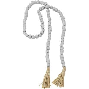imageDeco 79 Mango Wood Handmade Hexagon Carved Geometric Long Beaded Garland with Tassel 80quot x 1quot x 1quot BlueSilver
