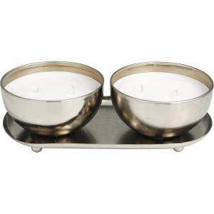 imageDeco 79 Metal Decorative Candle Jasmine Scented 12 oz 2 Wick Aromatherapy Candle with White Wax Set of 2 Wax Aromatherapy Candle 10quot W 3quot H SilverWhite
