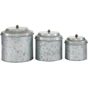 imageDeco 79 Metal Decorative Jars Galvanized Decorative Containers Set of 3 Decorative Keepsake Boxes 8quot 7quot 6quotH Silver