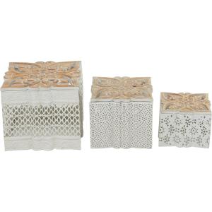 imageDeco 79 Metal Living Room Decorative Jars Laser Cut Metal Decorative Container with Carved Wood Lids Set of 3 Jar with Lid 7quot 6quot 4quotH White8  6  5W