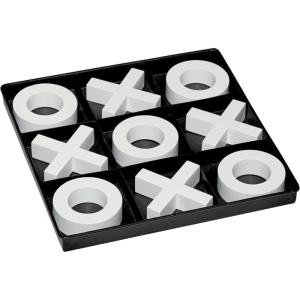 imageDeco 79 Wood Tic Tac Toe Game Set with White Pieces 12quot x 12quot x 1quot BlackBlack
