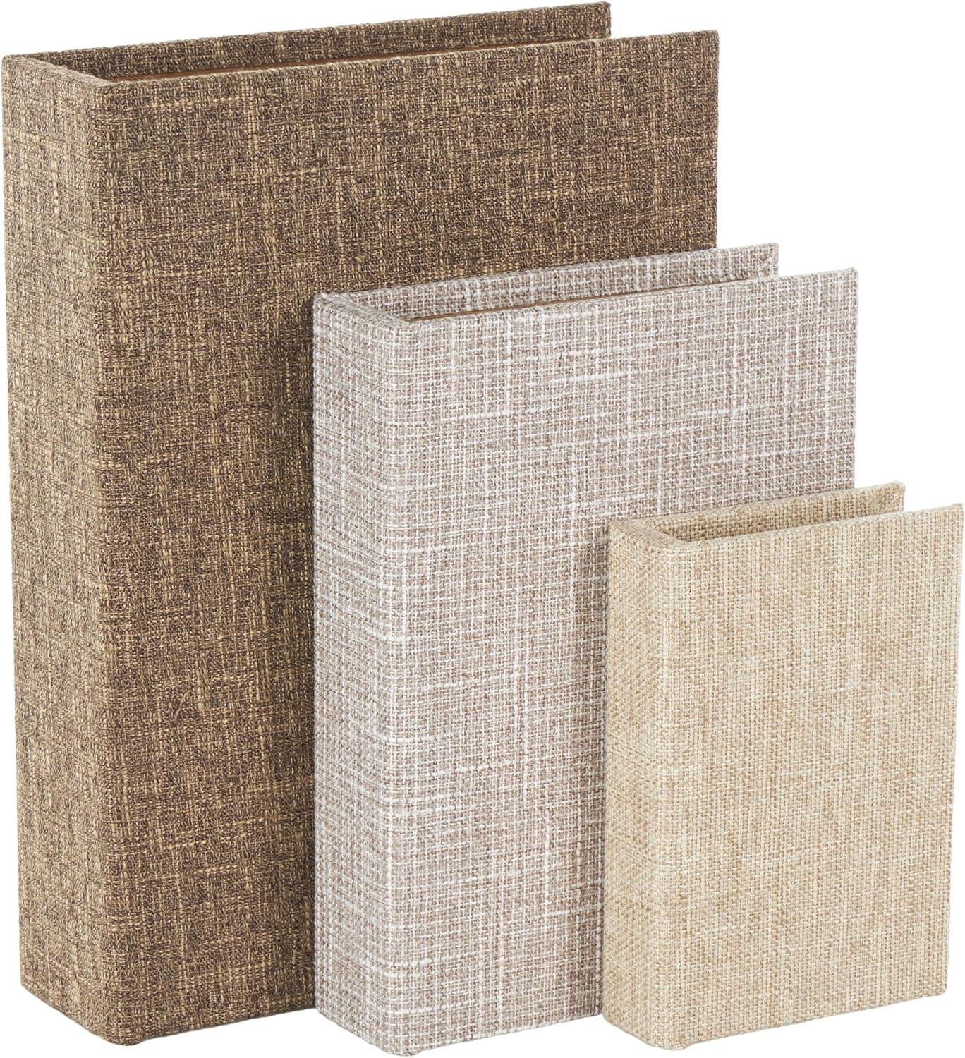 imageDeco 79 Linen Fabric Decorative Box Faux Storage Book Book Shaped Boxes Set of 3 Decorative Keepsake Boxes 12quot 9quot 6quotH Light GrayMulti Colored