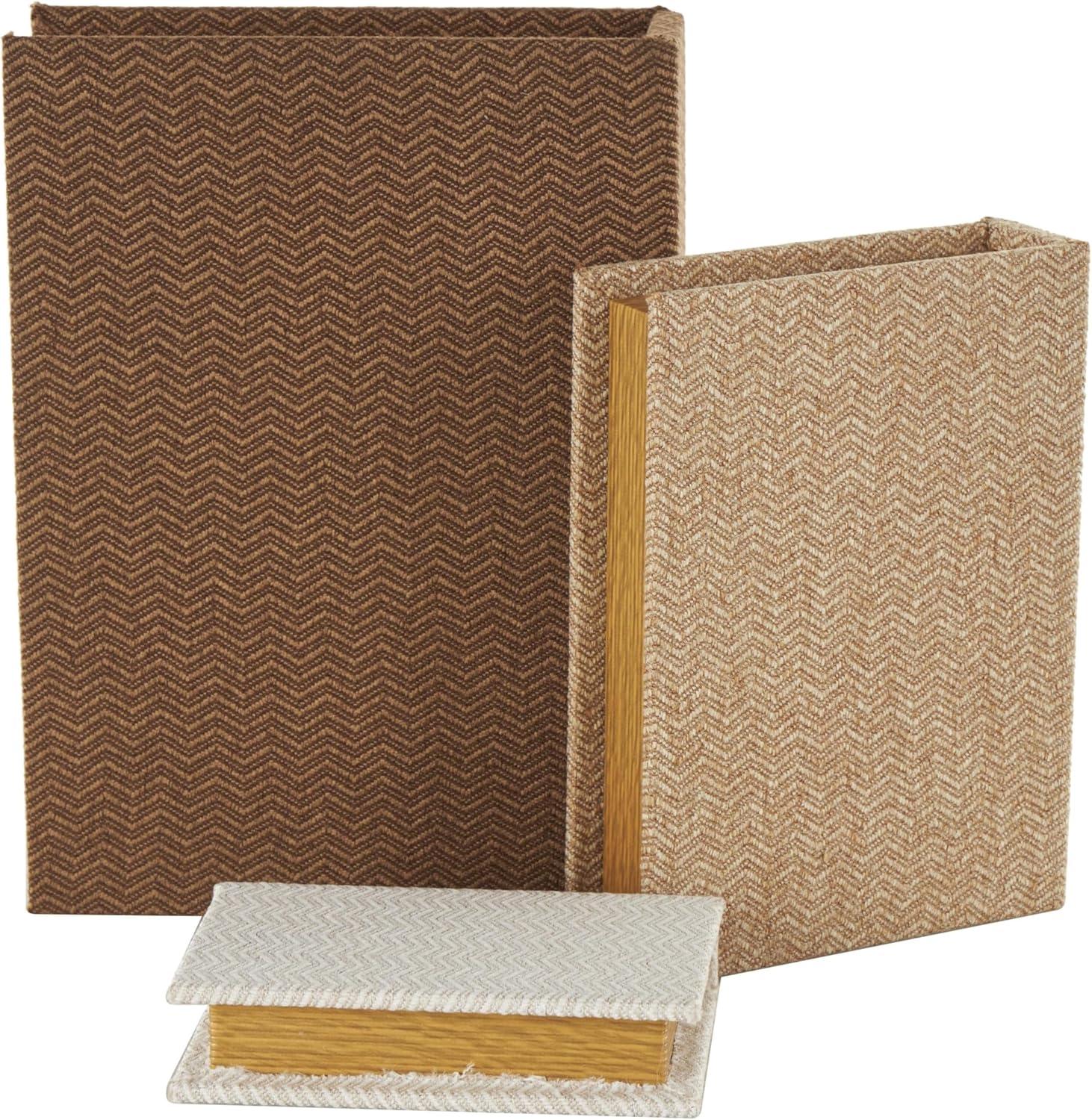imageDeco 79 Linen Fabric Decorative Box Faux Storage Book Book Shaped Boxes Set of 3 Decorative Keepsake Boxes 12quot 9quot 6quotH Light GrayMulti Colored