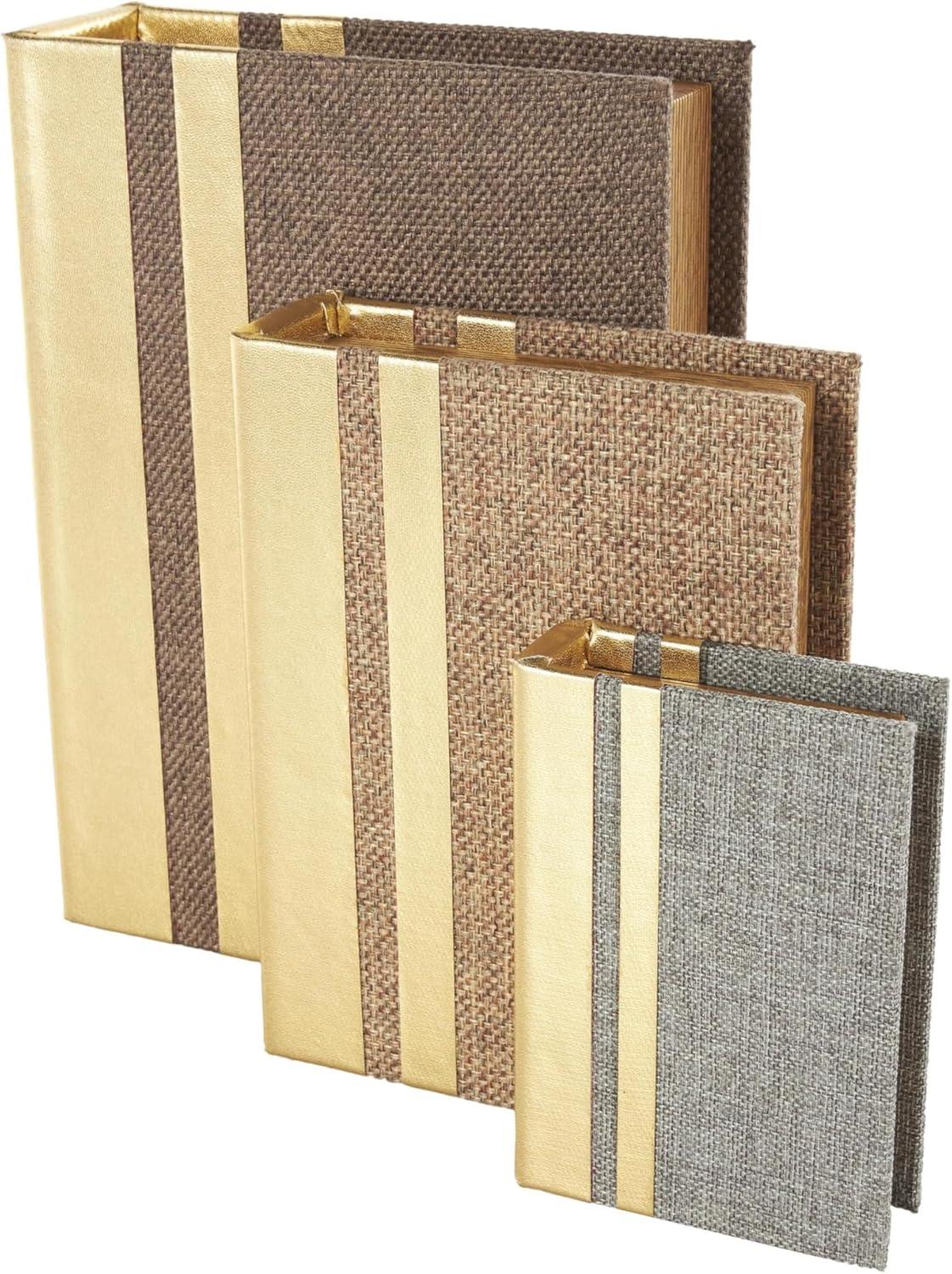 imageDeco 79 Linen Fabric Decorative Box Faux Storage Book Book Shaped Boxes Set of 3 Decorative Keepsake Boxes 12quot 9quot 6quotH Light GrayMulti Colored