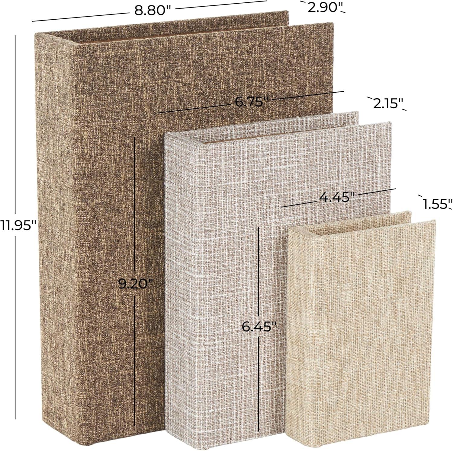 imageDeco 79 Linen Fabric Decorative Box Faux Storage Book Book Shaped Boxes Set of 3 Decorative Keepsake Boxes 12quot 9quot 6quotH Light GrayMulti Colored