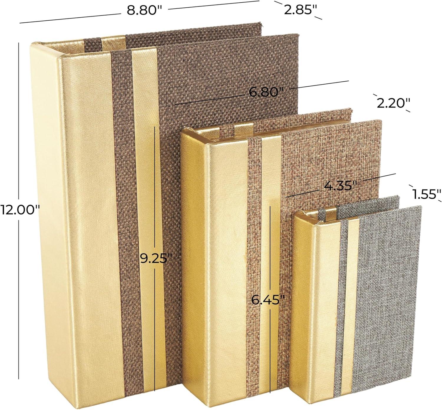 imageDeco 79 Linen Fabric Decorative Box Faux Storage Book Book Shaped Boxes Set of 3 Decorative Keepsake Boxes 12quot 9quot 6quotH Light GrayMulti Colored