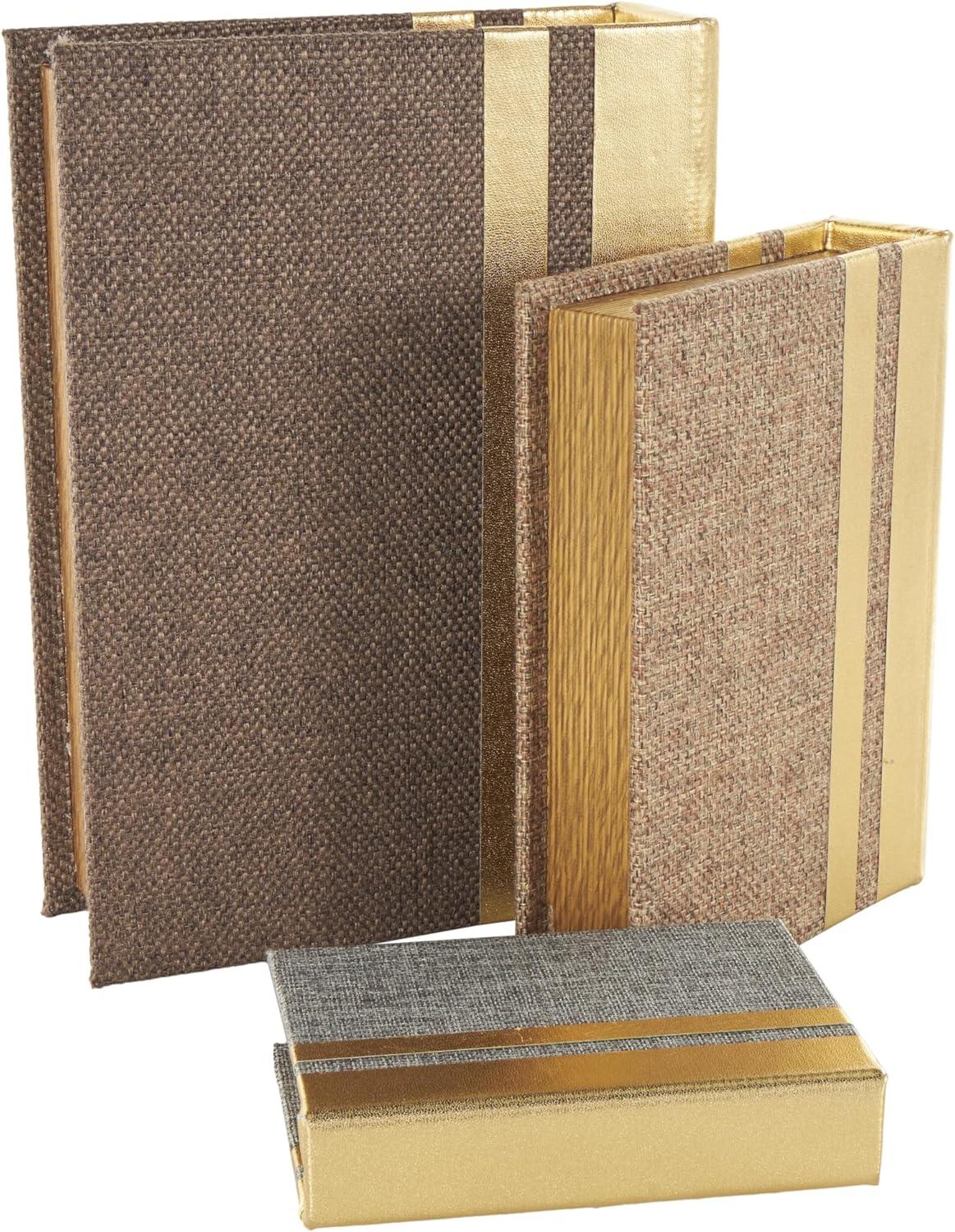 imageDeco 79 Linen Fabric Decorative Box Faux Storage Book Book Shaped Boxes Set of 3 Decorative Keepsake Boxes 12quot 9quot 6quotH Light GrayMulti Colored