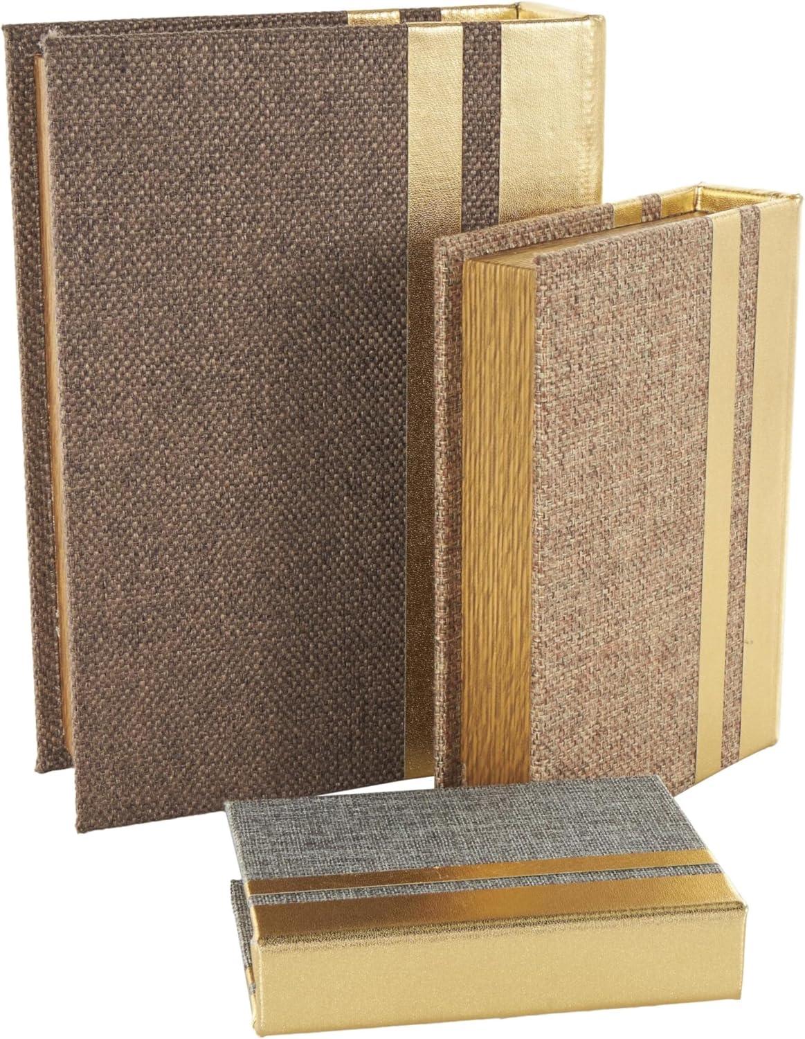 imageDeco 79 Linen Fabric Decorative Box Faux Storage Book Book Shaped Boxes Set of 3 Decorative Keepsake Boxes 12quot 9quot 6quotH Light GrayMulti Colored