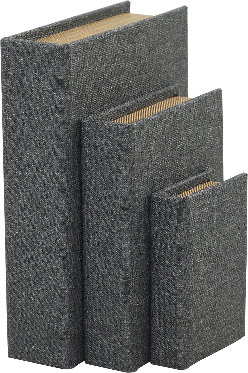 imageDeco 79 Linen Fabric Decorative Box Faux Storage Book Book Shaped Boxes Set of 3 Decorative Keepsake Boxes 12quot 9quot 6quotH Light GrayWhite