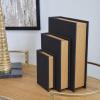 imageDeco 79 Linen Fabric Decorative Box Faux Storage Book Book Shaped Boxes Set of 3 Decorative Keepsake Boxes 12quot 9quot 6quotH Light GrayBlack