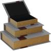 imageDeco 79 Linen Fabric Decorative Box Faux Storage Book Book Shaped Boxes Set of 3 Decorative Keepsake Boxes 12quot 9quot 6quotH Light GrayGray