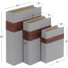 imageDeco 79 Linen Fabric Decorative Box Faux Storage Book Book Shaped Boxes Set of 3 Decorative Keepsake Boxes 12quot 9quot 6quotH Light GrayGray
