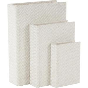 imageDeco 79 Linen Fabric Decorative Box Faux Storage Book Book Shaped Boxes Set of 3 Decorative Keepsake Boxes 12quot 9quot 6quotH Light GrayCream