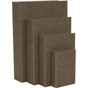 imageDeco 79 Linen Fabric Decorative Box Faux Storage Book Book Shaped Boxes Set of 3 Decorative Keepsake Boxes 12quot 9quot 6quotH Light GrayDark Brown