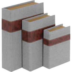 imageDeco 79 Linen Fabric Decorative Box Faux Storage Book Book Shaped Boxes Set of 3 Decorative Keepsake Boxes 12quot 9quot 6quotH Light GrayGray