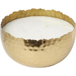 imageDeco 79 Metal Decorative Candle Egyptian Mint Scented Hammered 30 oz 3 Wick Aromatherapy Candle with White Wax Wax Aromatherapy Candle 7quot x 7quot x 4quot Gold