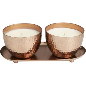 imageDeco 79 Metal Decorative Candle Jasmine Scented Hammered 10 oz 1 Wick Aromatherapy Candle with White Wax Set of 2 Wax Aromatherapy Candle 10quot W 4quot H CopperWhite