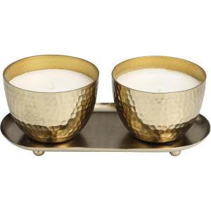 imageDeco 79 Metal Decorative Candle Jasmine Scented Hammered 10 oz 1 Wick Aromatherapy Candle with White Wax Set of 2 Wax Aromatherapy Candle 10quot W 4quot H CopperGold