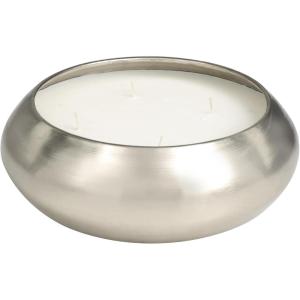 imageDeco 79 Metal Decorative Candle Sweet Bamboo Scented Wide Dome Shaped 60 oz 4 Wick Aromatherapy Candle with White Wax Wax Aromatherapy Candle 9quot x 9quot x 3quot Silver