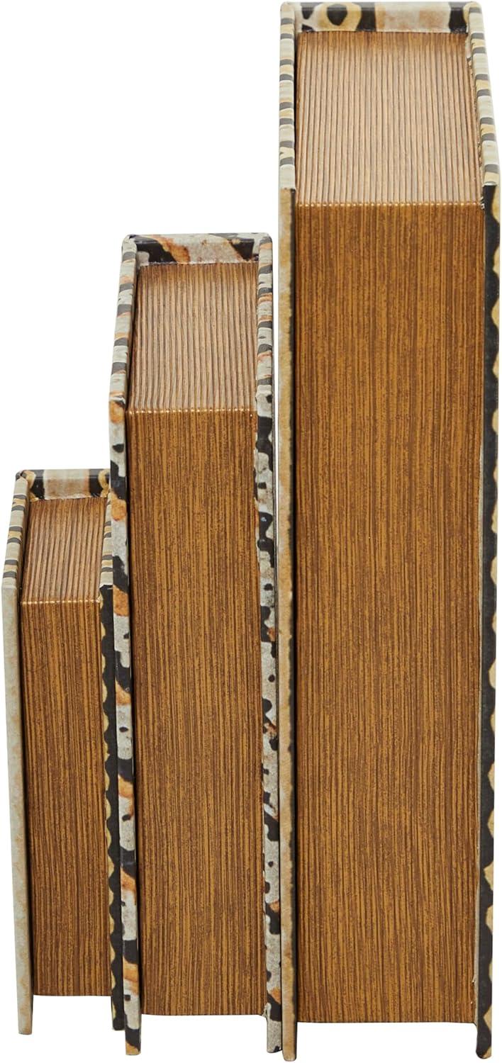 imageDeco 79 Wooden Decorative Box Faux Book Book Shaped Boxes with World Map Cover Set of 3 Decorative Keepsake Boxes 14quot 12quot 9quotH Multi ColoredBeige