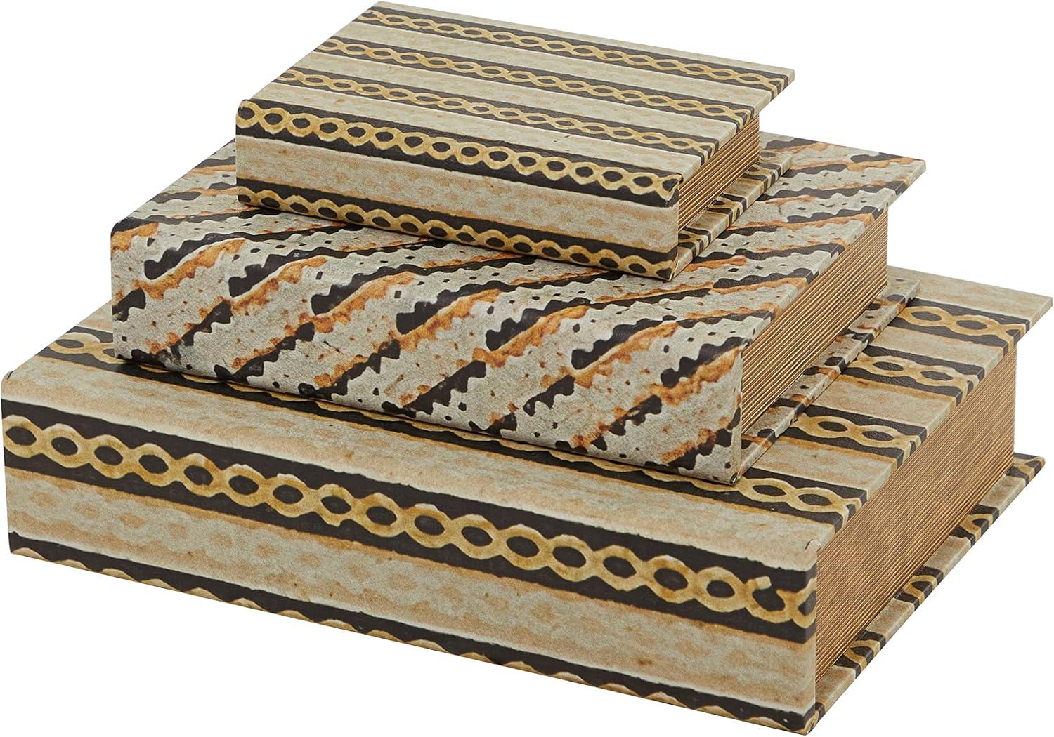 imageDeco 79 Wooden Decorative Box Faux Book Book Shaped Boxes with World Map Cover Set of 3 Decorative Keepsake Boxes 14quot 12quot 9quotH Multi ColoredBeige