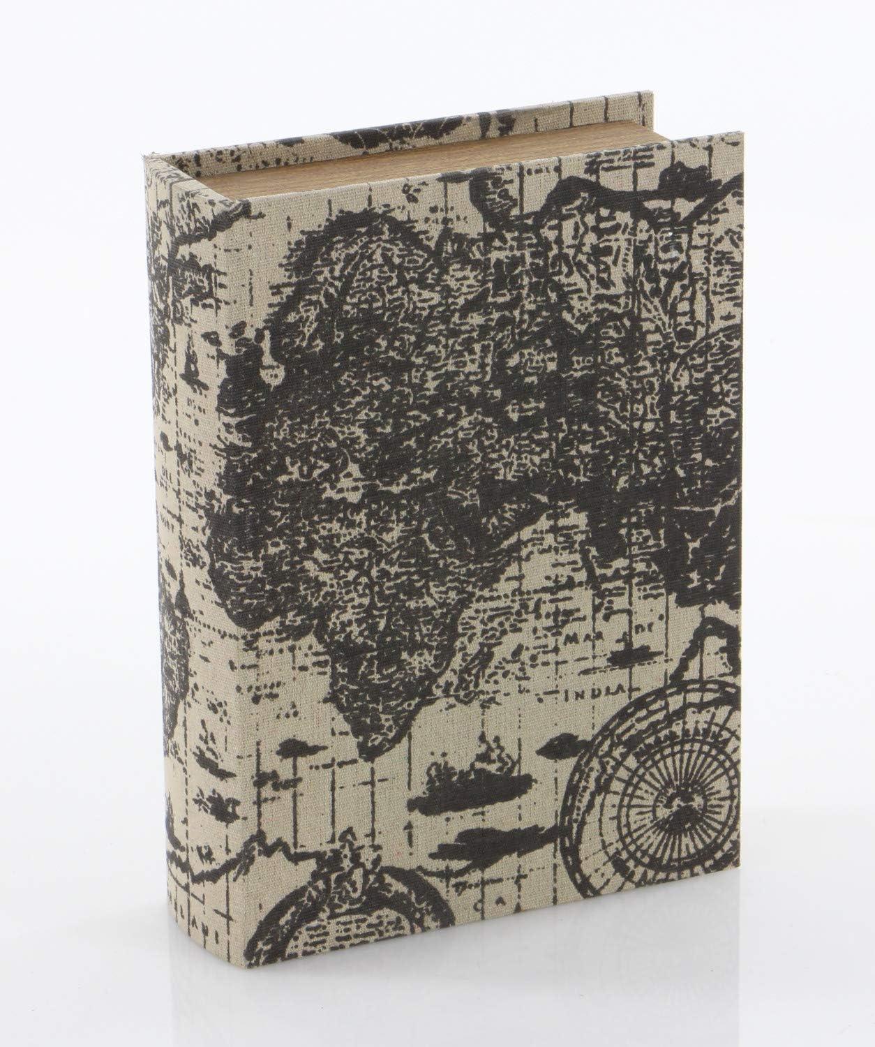 imageDeco 79 Wooden Decorative Box Faux Book Book Shaped Boxes with World Map Cover Set of 3 Decorative Keepsake Boxes 14quot 12quot 9quotH Multi ColoredBeige