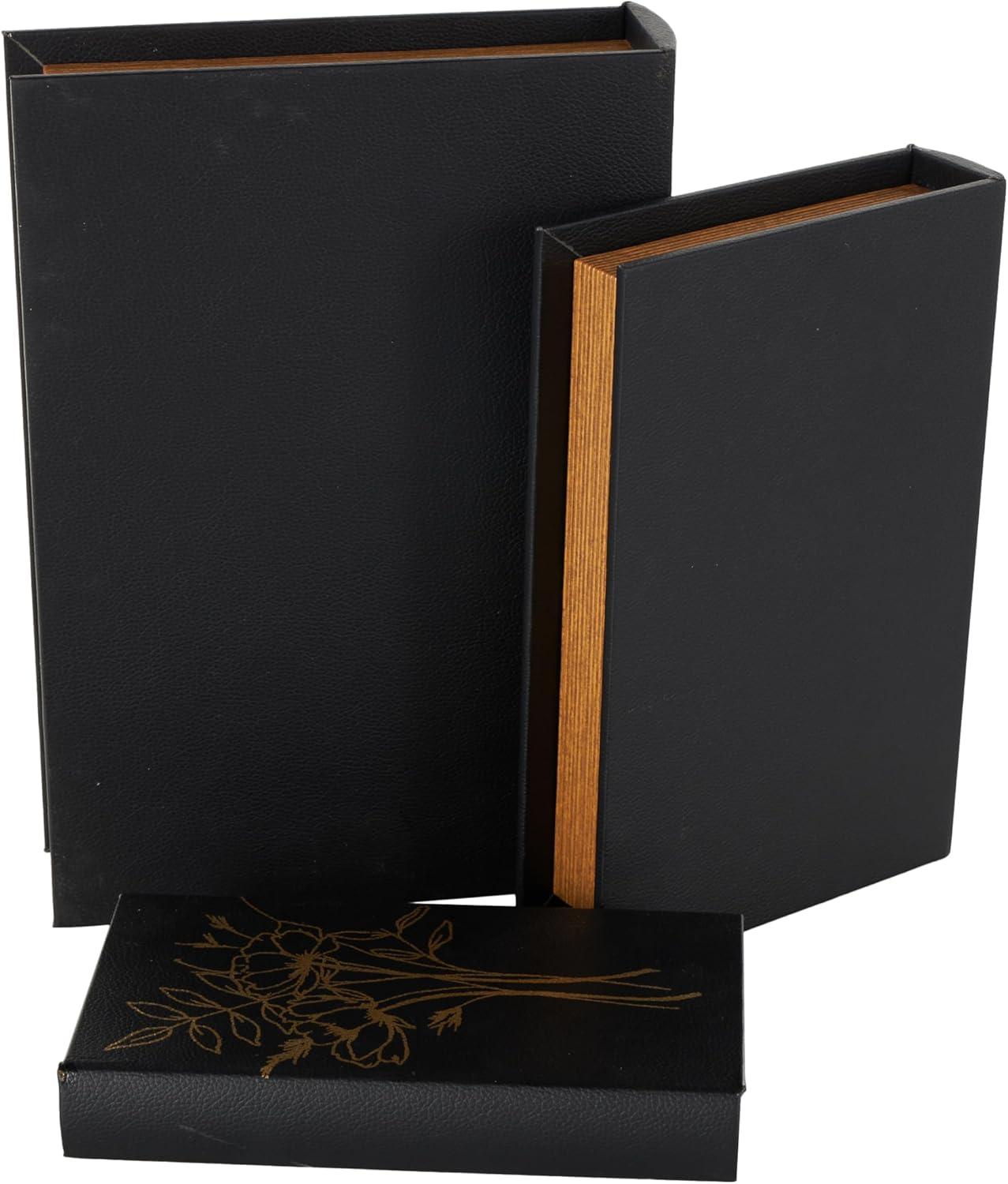 imageDeco 79 Wooden Decorative Box Faux Book Book Shaped Boxes with World Map Cover Set of 3 Decorative Keepsake Boxes 14quot 12quot 9quotH Multi ColoredBlack