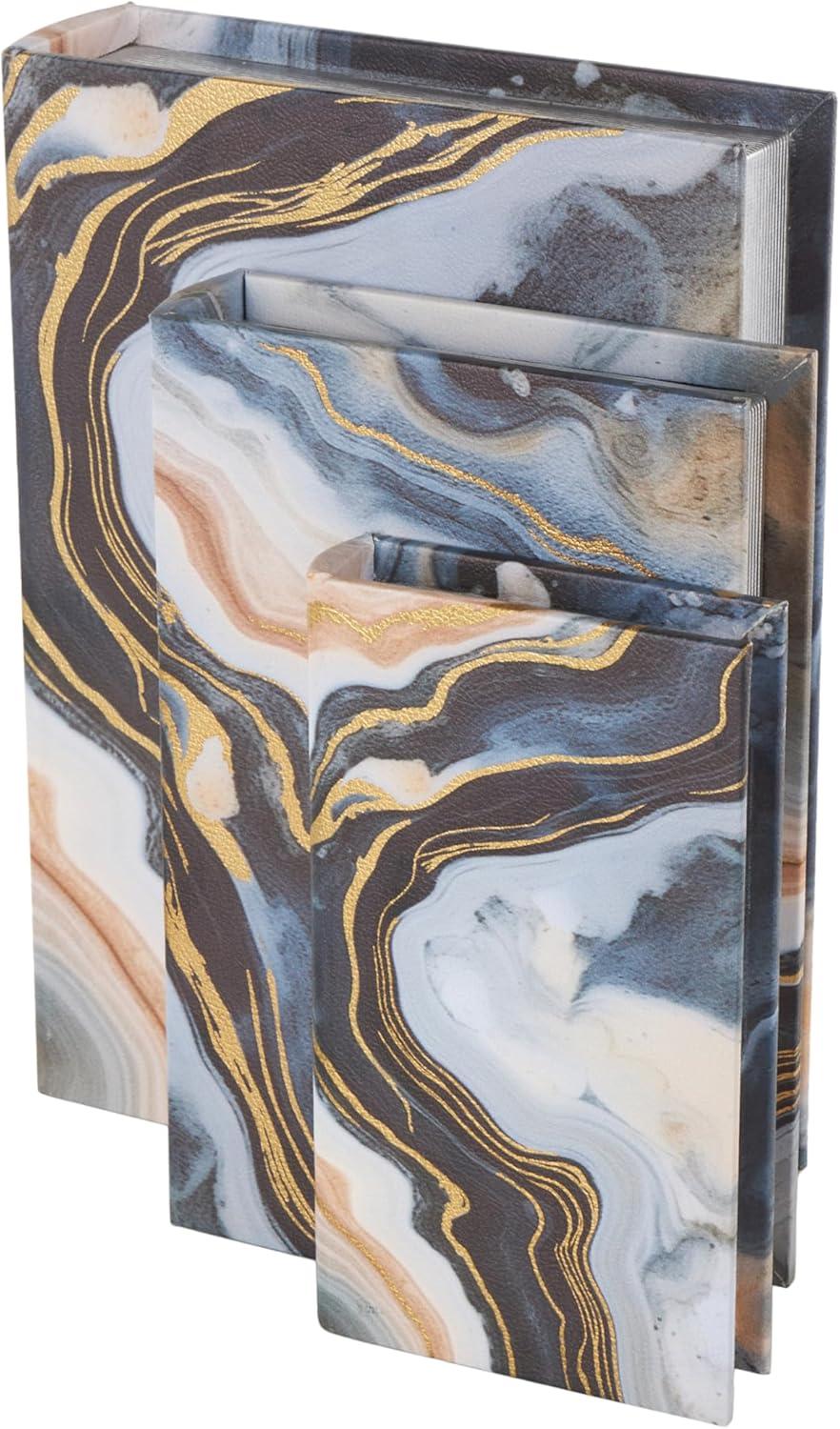 imageDeco 79 Wooden Decorative Box Faux Book Book Shaped Boxes with World Map Cover Set of 3 Decorative Keepsake Boxes 14quot 12quot 9quotH Multi ColoredBlue