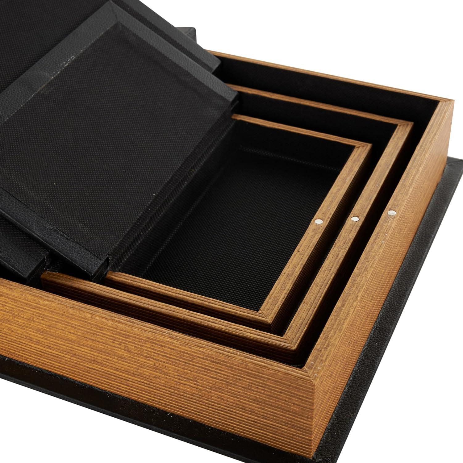 imageDeco 79 Wooden Decorative Box Faux Book Book Shaped Boxes with World Map Cover Set of 3 Decorative Keepsake Boxes 14quot 12quot 9quotH Multi ColoredBlack