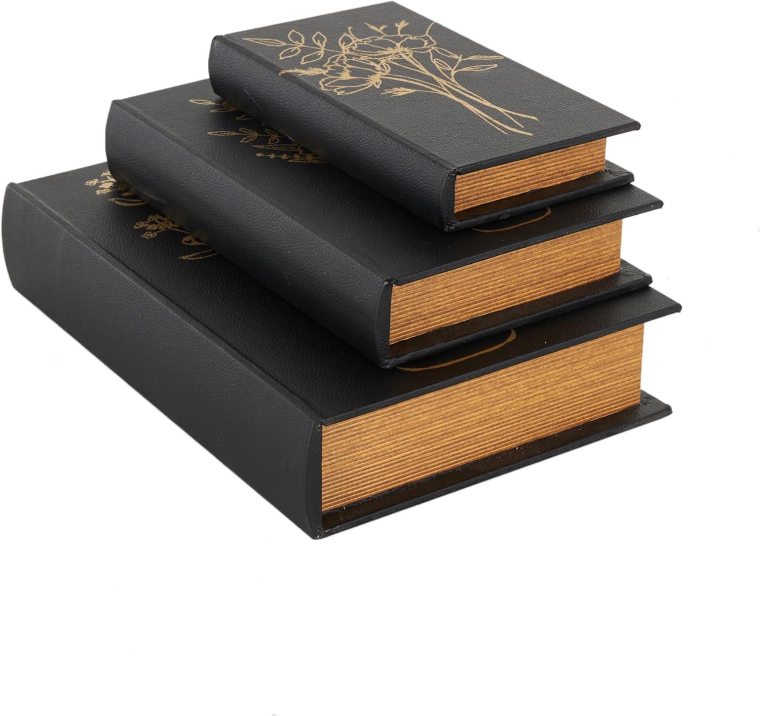 imageDeco 79 Wooden Decorative Box Faux Book Book Shaped Boxes with World Map Cover Set of 3 Decorative Keepsake Boxes 14quot 12quot 9quotH Multi ColoredBlack
