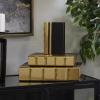 imageCosmoLiving by Cosmopolitan Faux Leather Decorative Box Faux Storage Book Book Shaped Boxes with Black Cover and Striped Spine Set of 3 Decorative Keepsake Boxes 12quot 9quot 6quotH GoldGold
